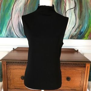 Black Sleeveless Mock Turtleneck with Beaded Trim